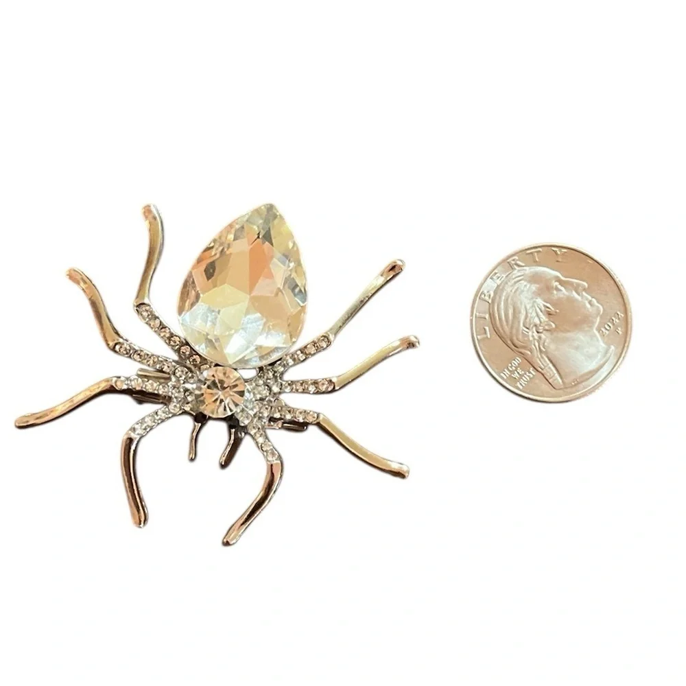 Vibrant Faux Diamond Spider Brooch
